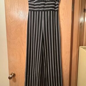 Veronica Beard Black & White Vertical Stripe Strapless Jumpsuit